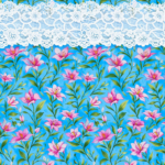 FLORES FONDO AZUL - ENCAJE BLANCO